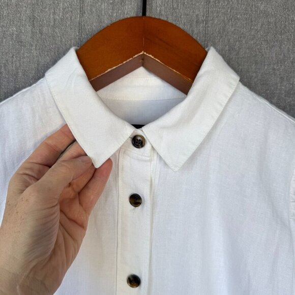 Ann Taylor ivory Linen Blend Short Puff Sleeve Button Front Midi Dress Size 16 - Picture 5 of 17